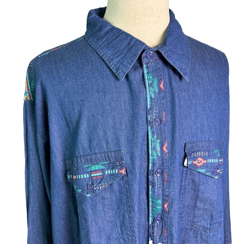Vintage NWT Trend Signature Collection Southwestern Denim Button Up Shirt XXL